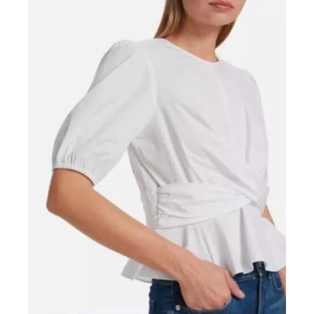 Veronica Beard Women's Arvilla White Crisscross Peplum Ruffle Blouse Size 0 XS